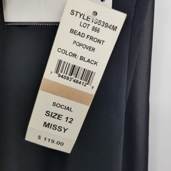 NWT S.L Fashions Black Bead Front Women's Popover Dress Size 12 - Picture 3 of 14